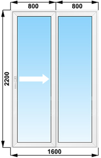 Раздвижные пластиковые окна в пол с дверью 1600x2200